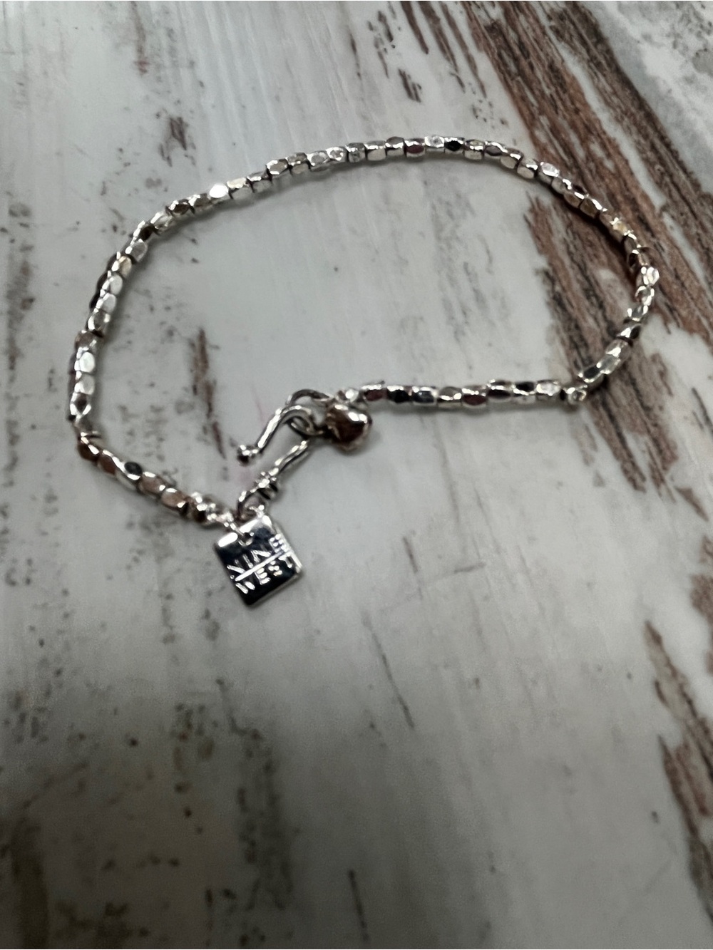 Nine West Silver Tone Beaded Bracelet Large Wrist 9 Inch Faceted Nugget Charms